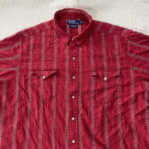 Polo Ralph Lauren Vintage Classic Western Pearl Snap Red Short Sleeve Shirt XXL